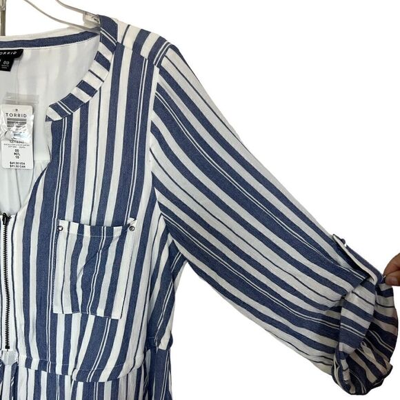 Torrid Blue/White Stripe Zip Front Preppy Drawstring Shirt Dress Size M/L - Picture 8 of 10